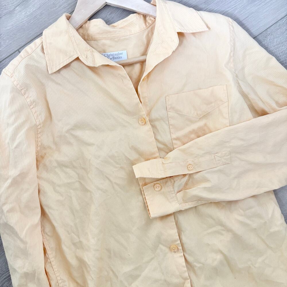 Vintage Christopher & Banks Butter Yellow Womens Small 100% Cotton Button Down